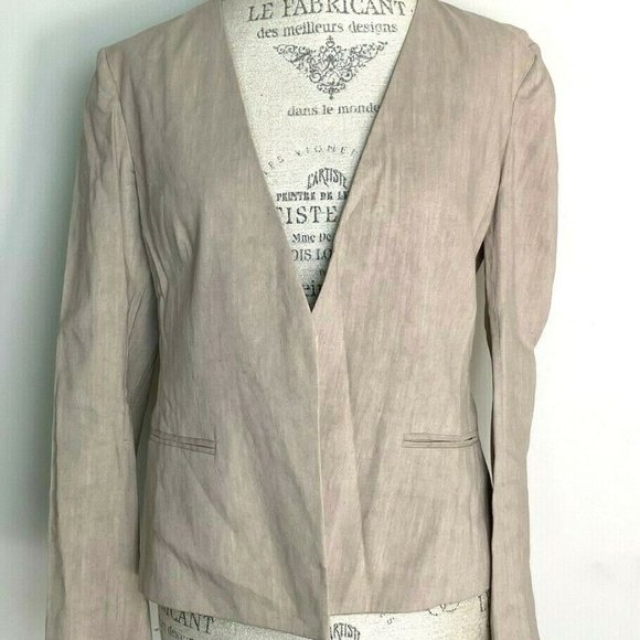 Theory Benefield Tan Linen Open Front Blazer 8 - Picture 2 of 4